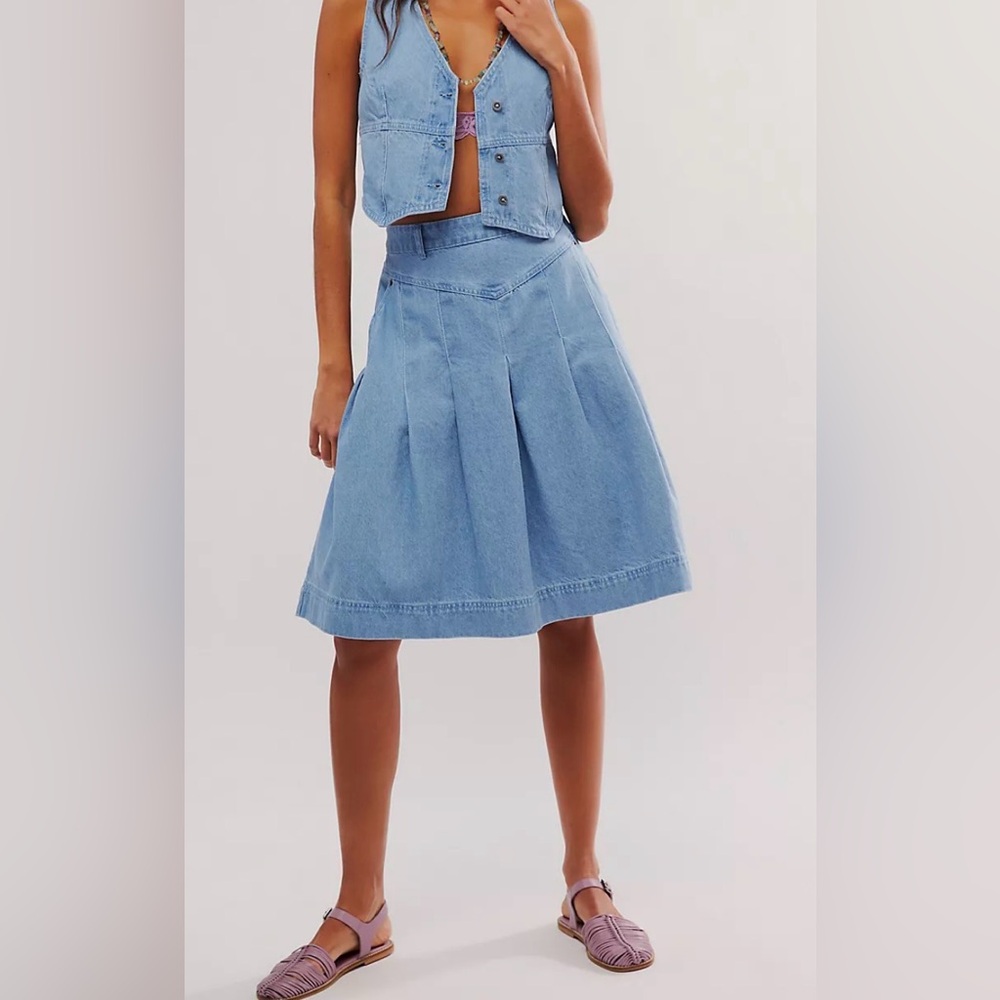 Free People Scout Pleated Denim Skirt